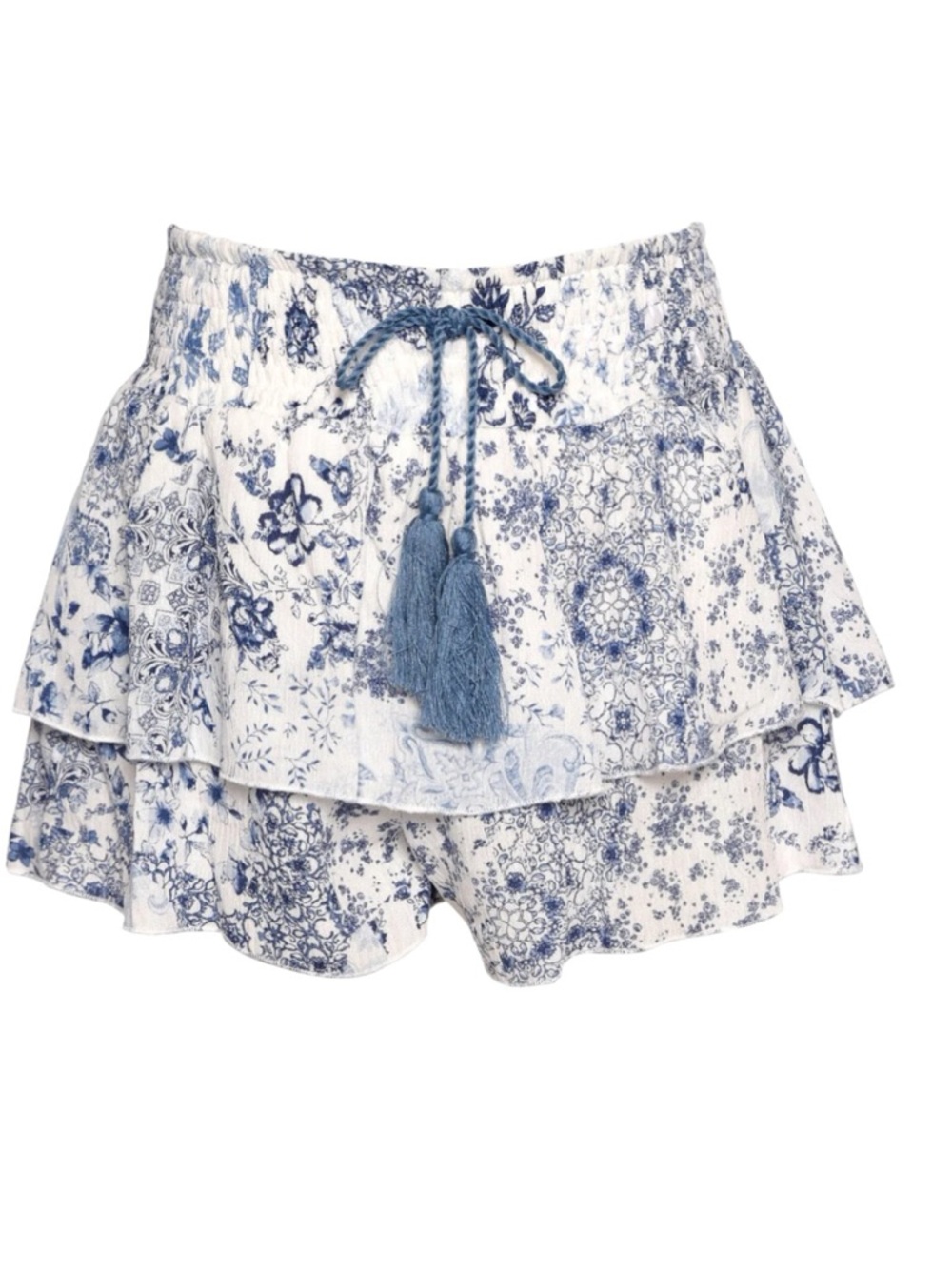 NWT Hannah Banana Cambria Blue Floral Tassel Smocked Tiered Skort $46